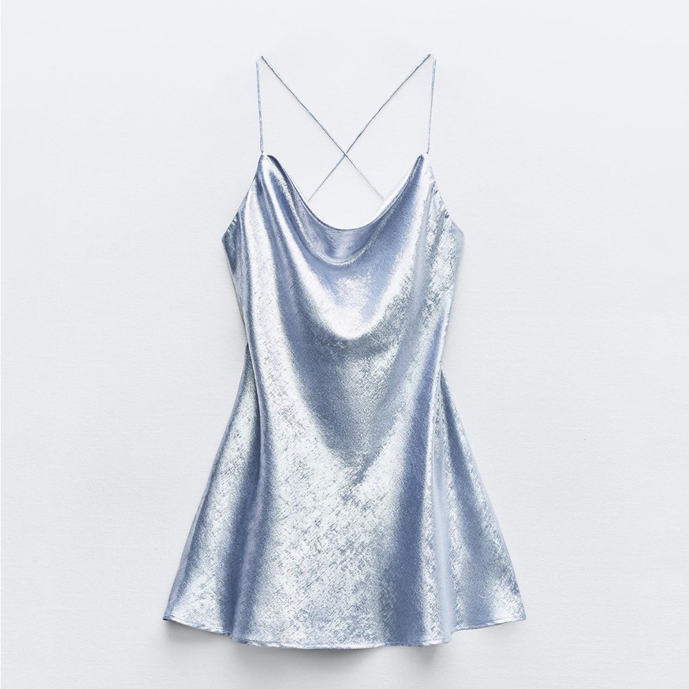 Zara Light Blue Foil Mini Dress - BNWT XS